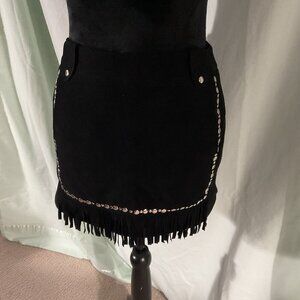 Maje Black Mini Skirt with Fringe Detail